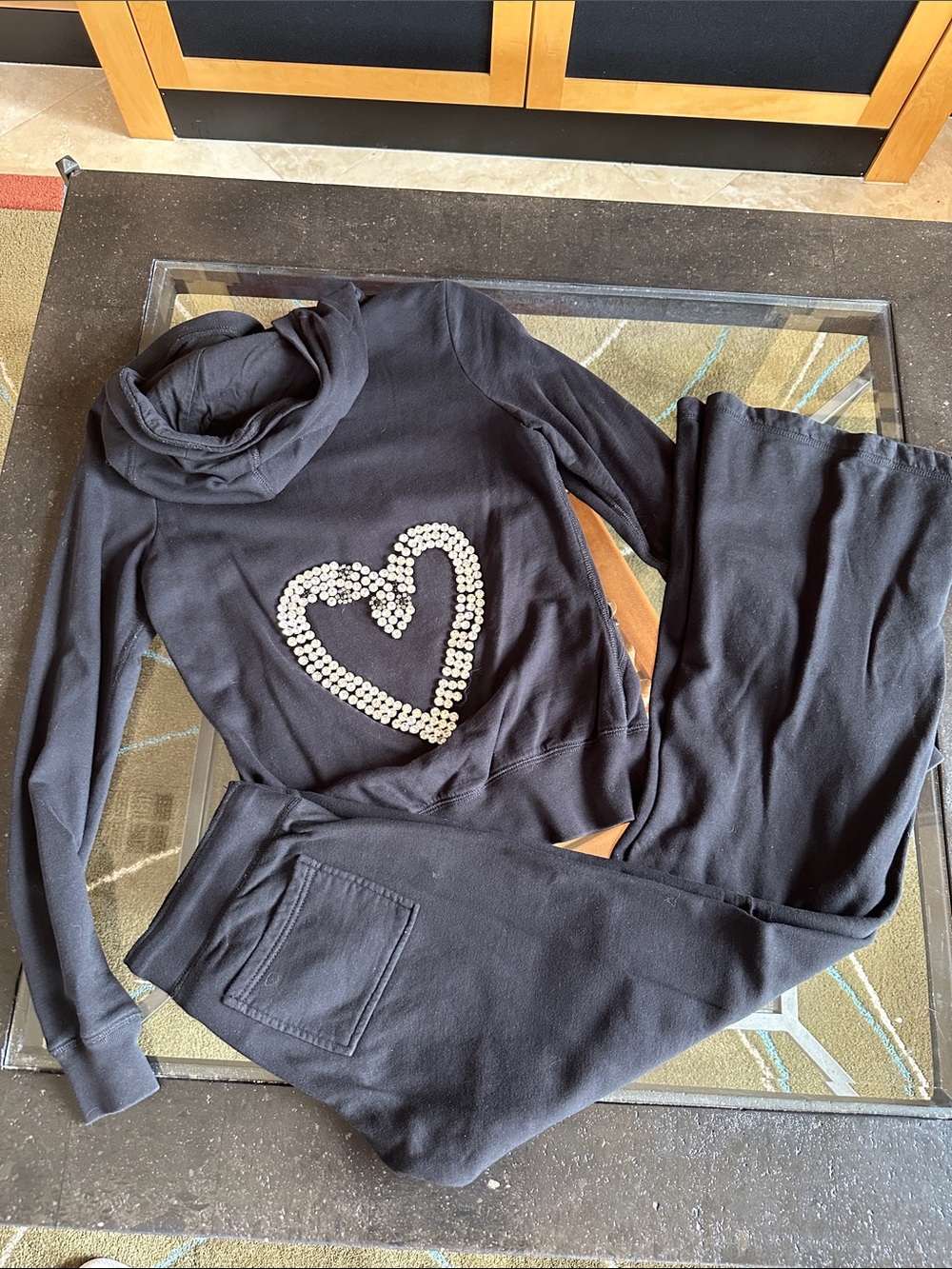 TWISTED HEART Black Cowl Neck Sweater with Rhinestone Heart